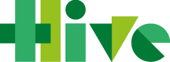 Hive logo which is different shades of green.