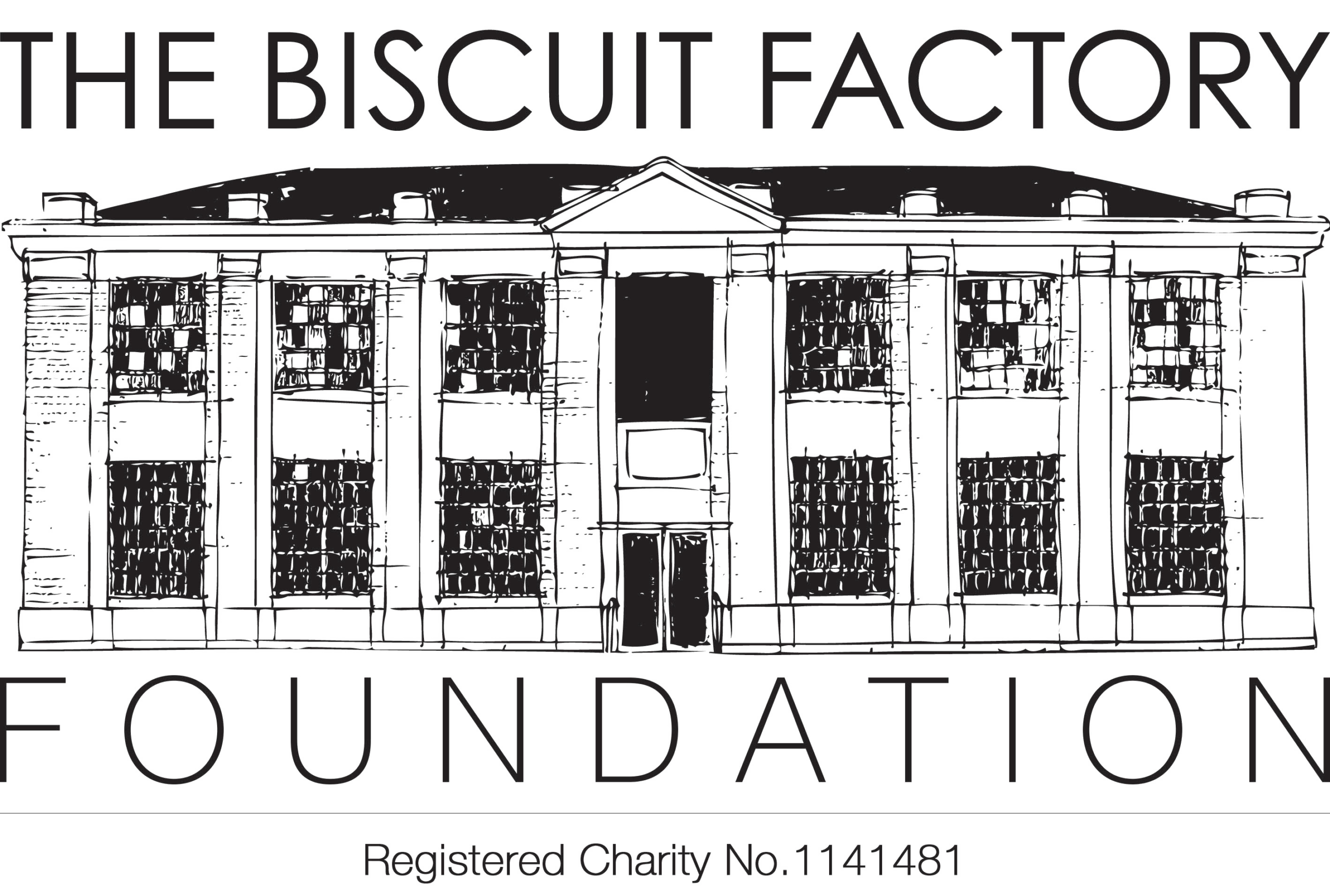 The Biscuit Factory Foundation Logo which features a drawing of the front of their gallery space.