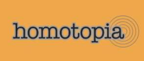 The Homotopia logo which is their name written on an orange background