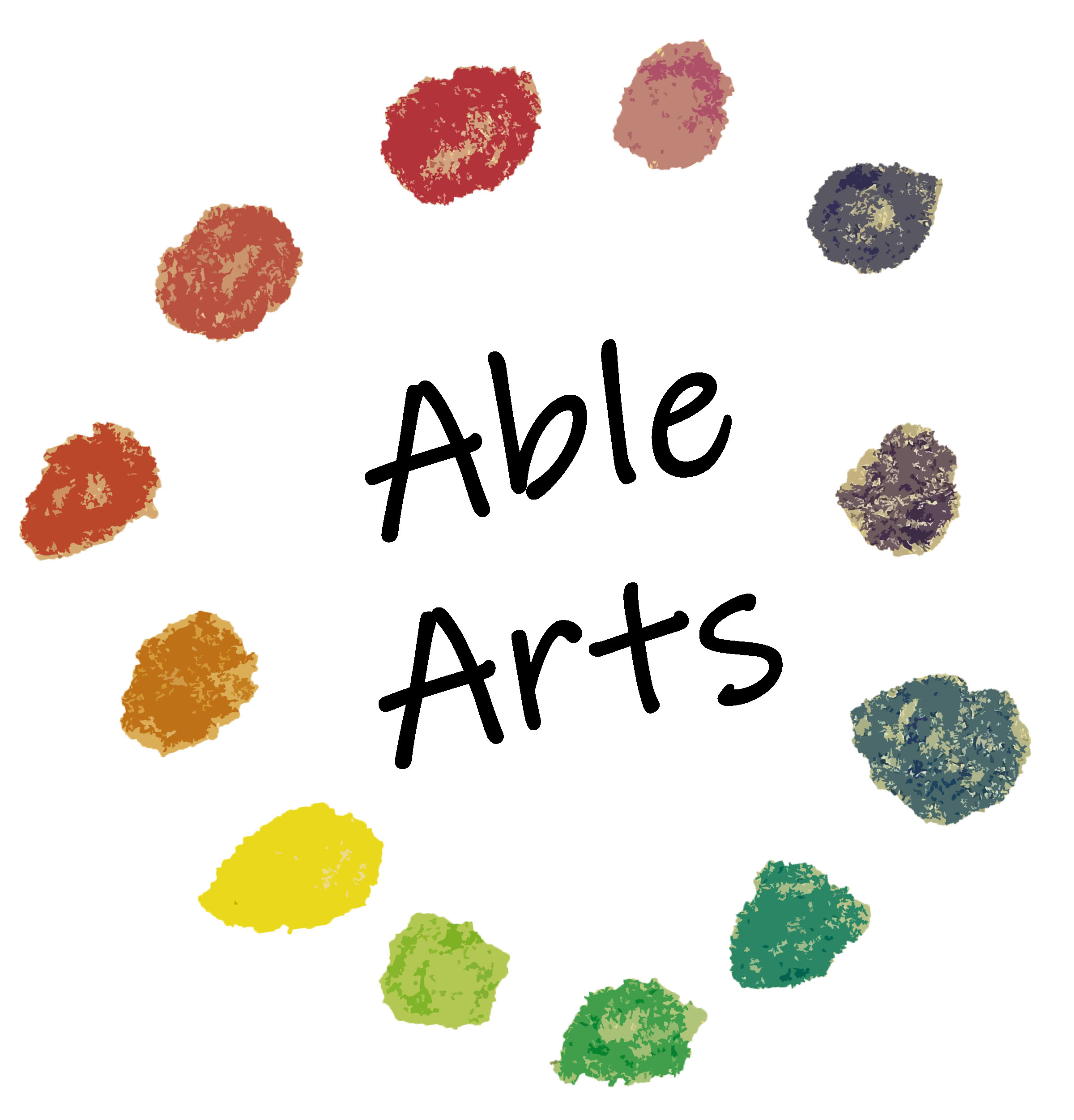 Able Arts logo with different colour paint marks forming a circle around the name of the organisation.