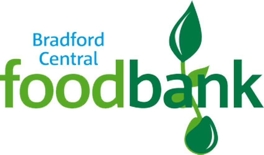 Bradford Central Food Bank logo in two shades of green with the location name in blue.