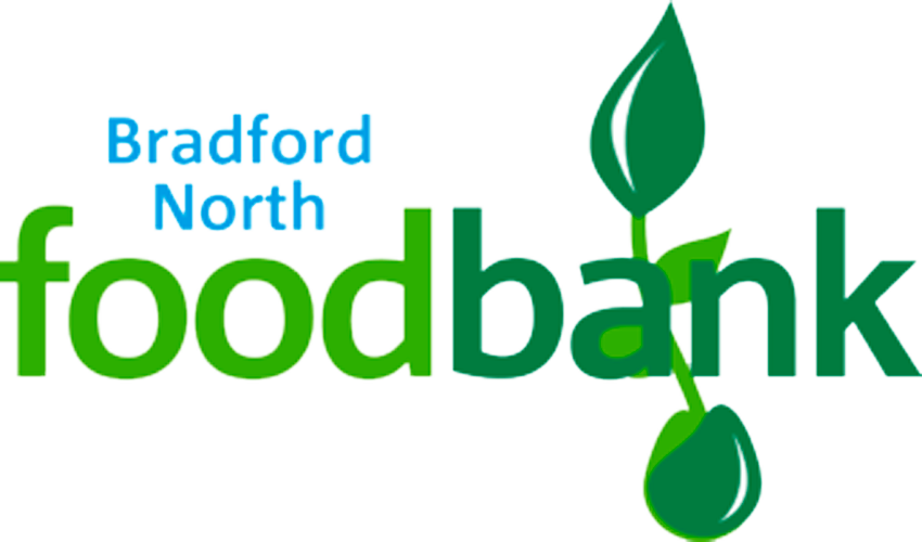 Bradford North Food Bank logo in two shades of green with the location name in blue.