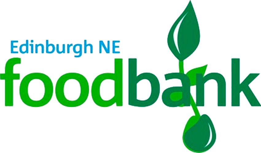 Edinburgh North East food bank logo in two shades of green with the location name written in blue.