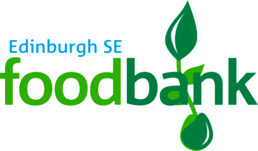 Edinburgh South East food bank logo in two shades of green with the location name written in blue.