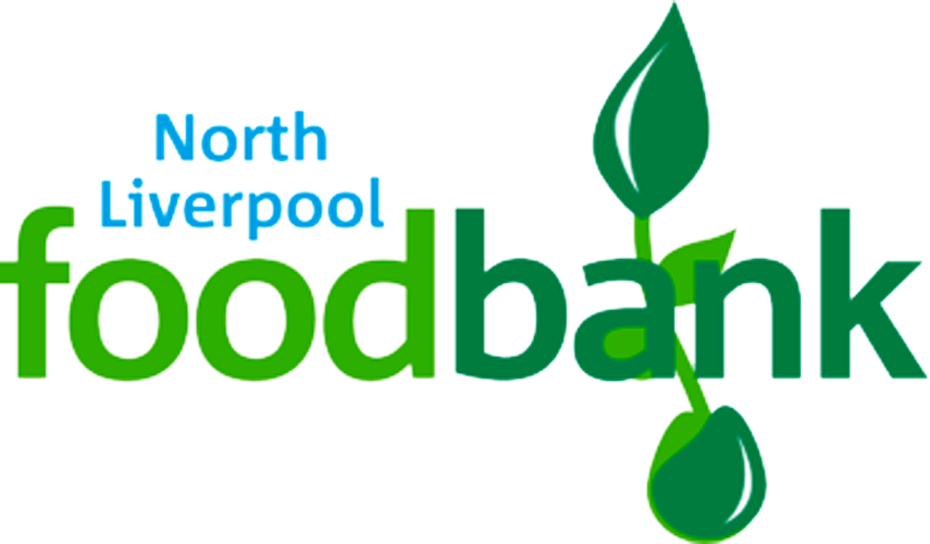 The North Liverpool food bank logo in two shades of green with the location name in blue.