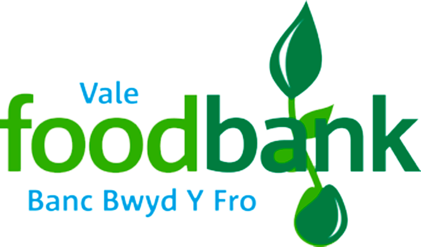 Vale food bank logo written in two shades of green with the location name written in blue.