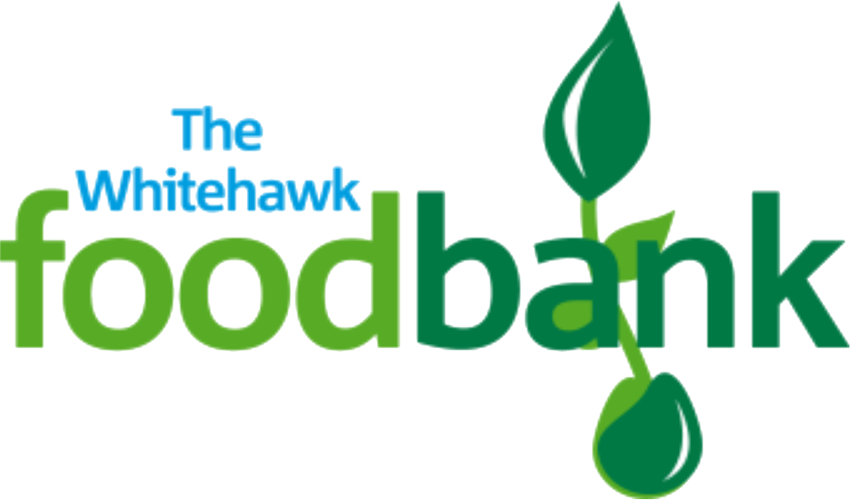The Whitehawk food bank logo in two shades of green with the location name in blue.